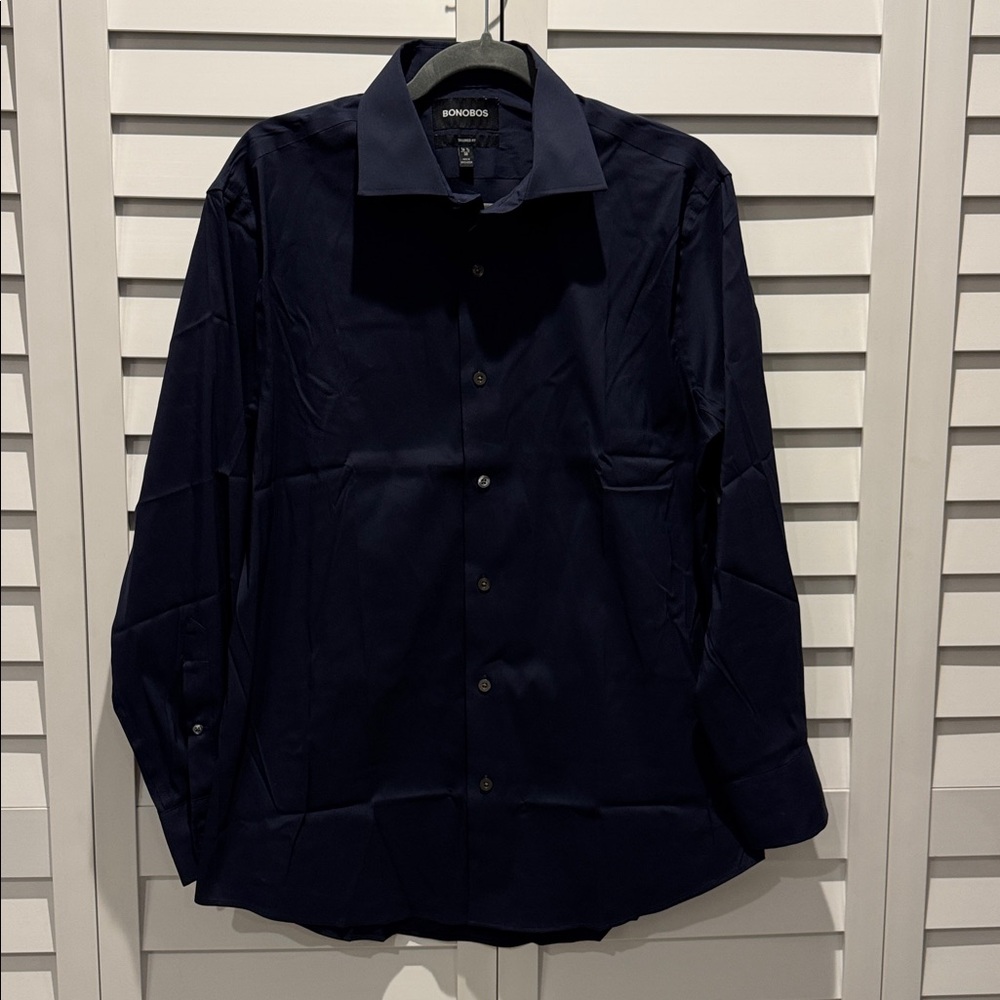 Bonobos Navy Dress Tailored Fit Shirt with long Sleeves.